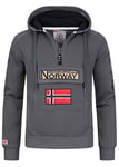 Geographical Norway GYMCLASS Men - Sweat Capuche Poche Kangourou Homme - Sweatshirt Logo Homme Pull Hood Veste - Sweat Shirt Hoody Chaud Manches Longues - Hoodie Sport Regulier (Gris FONCÉ M)