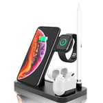 Piisum 4 in 1 Wireless Charger for Apple Watch & AirPods & Pencil Charging Dock Station Stand, iWatch Series SE/6/5/4/3/2/1, 10W Fast Charging for iPhone 12/11/Pro Max/XR/XS Max/Xs/X/8/8P (Black)