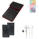 Cover for Samsung Galaxy M53 5G dark gray red edges Sleeve + earphones