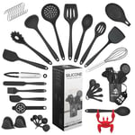 Nestblend Nonstick Kitchen Utensils Set - Silicone Kitchen Cookware Gadgets with Holder - Spoon Holder - Heat Resistant - Dishwasher Safe - BPA Free - 38 Pieces (Black)