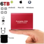 Disque SSD Mini Disque Dur Externe Portable 6TB 6To Rouge Type-C avec Pochette Sac de Stockage en Tissu Noir