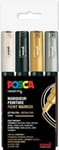 Posca Marker Set 4-p Svart Vitt Guld Silver PC-1MR Spets 0,7mm