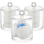 Distributeur coton démaquillant, Boite coton, Range coton organiseur couvercle Set de 3, transparent - Relaxdays