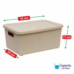 14L Large Plastic Storage Rib Box with Lid BEIGE Kitchen Toy Basket Container