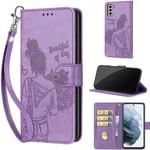 Coque pour Samsung Galaxy S21 FE 5G 6.41", Etui Housse Portefeuille Cuir pu avec Motif Porte Carte Magnétique Case -Fille mauve