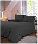 GC GAVENO CAVAILIA Parure de lit Unie en Flanelle 100% Coton brossé - Housse de Couette Douce - Anthracite - King Size