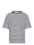 Mango Striped Cotton T-Shirt Marinblå