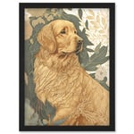 Golden Retriever Dog in Nature Soft Pastel Colour Illustration Artwork Framed Wall Art Print A4