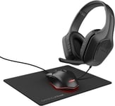 GXT 790 Tridox Pack PC Gamer 3-en-1 - Casque Léger avec Transducteurs 50 mm, Audio Jack 3.5 mm, Souris Gamer Filaire 200-6400 DPI, Tapis de Souris, Kit PC, Ordinateur Portable - Noir