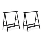 Relaxdays Set of 2 Folding Trestle Legs, Capacity Up to 100 kg, Solid Sawhorse, Working Height 75 cm, Compact, Steel, Black