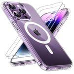 TAURI Magnétique Coque Compatible avec iPhone 14 Pro Max avec 2 Protecteurs d'écran [Compatible avec Mag-Safe ] -Coque Mince 6,7 Pouces-Transparent