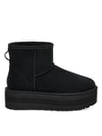 UGG Classic Mini Platform Ankle Boots - Black, Black, Size 7, Women