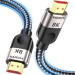 Câble HDMI 2.1 2 m [8K @ 60 Hz, 4K @ 120 Hz144 Hz, 48 Gbps] Ultra Haute vitesse 7680P eARC HDCP 2.2&2.3 DTS:X Dynamique HDR Dolby Atmos Compatible avec Soundbar/PS2/PS5/Xbox/Roku TV