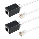 Lot de 2 adaptateurs RJ45 vers RJ11, noir, convertisseur RJ45 8P8C vers RJ11 6P4C + connecteur d'extension pour modem ADSL et câble téléphonique, compatible téléphones et fax analogiques, signal stabl