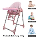 Keepbuying - Chaise Haute pour Bebe Evolutive, Reglable et Pliable - 5 Hauteurs Differentes, Dossier Enfant Inclinable 5 Positions - Rose