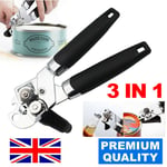 Heavy Duty Can Opener 3in1 Cutter Stainless Steel Easy Comfy Handle Grip Kitchen