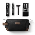 MANSCAPED® The Tool Box 4.0 Contains: The Lawn Mower® 4.0 Electric Trimmer, The Weed Whacker® 2.0 Nose & Ear Hair Trimmer, The Plow® 2.0, The Shears Four Piece Luxury Nail Kit, The Shed Toiletry Bag