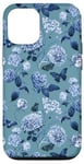 Coque pour iPhone 13 Pro Fleurs bleu marine vintage sur sarcelle turquoise