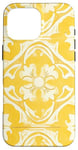 Coque pour iPhone 16 Pro Max Carrelage floral jaune avec détails ornementaux