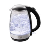 Quest Electric Kettle Glass, 1.7L With LED Light, Boil Dry Protection, Black & Stainless Steel, 3000W, BPA Free, Fast Boil 36890