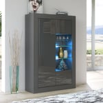 140cm Sideboard Cabinet | Dark Grey High Gloss Doors I Cupboard Display Free LED