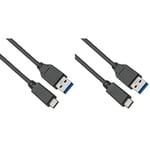 Premium Cord USB-C to USB 3.0 Connection Cable 1 m, Data Cable SuperSpeed up to 10 Gbit/S, Fast Charge up to 3 A, USB 3.1 Generation 2 Type C Plug, Colour Black, Length 1 m (Pack of 2)