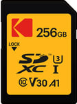 Kodak - Carte SD 256 Go UHS-I U3 V30 SDHC/XC - Carte Mémoire - Vitesse de Lecture 95MB/s Max - Vitesse d'Écriture 85MB/s Max - Stockage de Vidéos 4K Ultra HD et de Photos HD - SD Card