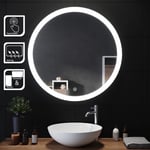 Sirhona - Miroir rond led Lumineuse led Miroir de maquillage anti-buée et an-ti poussière avec capteur tactile,lumière blanche 80x80cm