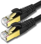 1,5m x 2 Pièces Pack Câble Ethernet Set Cat 8, Cable Internet avec Connecteurs RJ45 Plaqués Or Réseau Haut Débit de 40 Gigabit/S - 2000 MHz - Noir