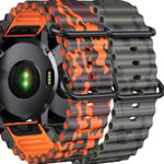 Pack 2x Bracelets Ocean Waves Pour Garmin Fenix 7 Pro Sapphire Solar Vert Militaire Et Orange Militaire