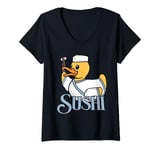 Womens Sushi Rubber Duck Sashimi Duckling V-Neck T-Shirt