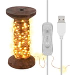 Goobay LED-lampor "Bobin", stora med 3 m USB-kabel, 15 m ljusslinga med 150 mikro-LED i varmvitt (2700 K) och strömbrytare (On/Off)