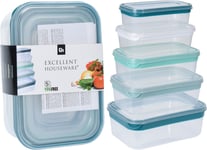 Set of 5 Clear Plastic Food Containers Lidded Rectangular Storage Boxes BPA Free