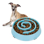 Relaxdays Slow Feeder Bowl, Anti Gulping, Food for Dogs, 600 ml, Eat Slowly, Dishwasher Safe, Spiral, Blue, 5 x 21 x 21 cm