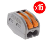 Pack de 15 bornes de connexion rapide a levier WAGO 2 entrées fil souple et rigide - S222