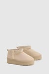 Womens Ultra Mini Embroidered Platform Cosy Boots - Beige - 4, Beige