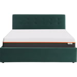 Homifab - Ensemble lit coffre 160x200 en velours vert Tina + Matelas mousse gel à mémoire de forme, double confort - Dual Confort