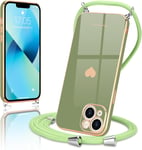 Chaîne De Téléphone Portable Compatible Avec Iphone 13 - Avec Cordon De Serrage - Protection De L'appareil Photo - C?ur D'amour - Avec Collier - En Silicone - Pour Iphone 13 - Vert Clair