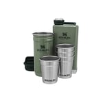 Stanley Adventure Pre-Party Shot Glass + Flask Set Hammertone Green - Sans BPA -Flasque en acier Inoxydable - Verres à shot - Coffret cadeau - Passe au lave-vaisselle