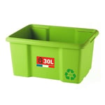 SUNDIS Bac de rangement 30L en plastique recyclé vert, L.45,5xl.36,5x H23cm, empilable et superposable, multiusage, idéal pour l’atelier, le bricolage ou le transport