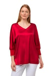 Ulla Popken Femme Grandes Tailles Blouse en Satin à col en V et Manches Papillon 3/4 Auburn 46+ 819528539-46+