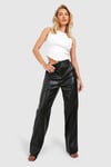 Womens Leather Look Relaxed Fit Straight Leg Trousers - Black - 10, Black