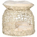 2-Vånings Rattan Katthus med Kuddar, Beige