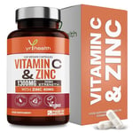 Vitamin C 1300mg and Zinc 40mg High Strength - VIT C and Zinc for Maintenance of Normal Immune System - 120 Vegan Capsules not Tablets - 2 per Daily Serving - Made in The UK by YrHealth