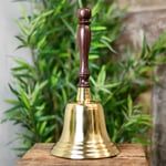 Extra Large Polished Brass and Wood Town Criers Hand Bell School Yard Bell