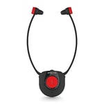 Emporia Casque TV sans Fil avec Station de Charge, idéal pour Les Personnes âgées, Confortable et Simple, Facile à Utiliser, Compatible avec Tous Les téléviseurs, Noir et Rouge