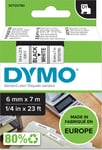 Dymo D1 etikettape, 6 mm, svart på vit