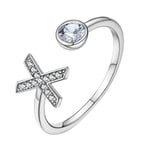 Bague Ouvert Argent 925 Lettre X Strass Femme Reglable Anneau Alliance Fille Initiale X Zircon Cubique Alphabet Cercle Doigt Souple Annulaire Index Auriculaire Cadeau Maman Copine Amie BFF