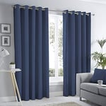 Fusion - Navy Blue Curtains W66 x L72 (168 x 183cm) - Dark Blue Eyelet Curtains - 100% Cotton Curtains for Bedroom/Living Room - Door Curtain - Thermal Drapes/Window Treatment - Sorbonne Collection