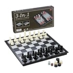 Relaxdays Jeu de société 3 en 1, échecs, Dames, Backgammon, magnétique, L x P 32 x 32 cm, Pliable, Noir et Blanc